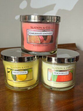 Bath & Body Works Slatkin 4 Oz Candles Pomegranate Lemonade Peach Bellini Lemon